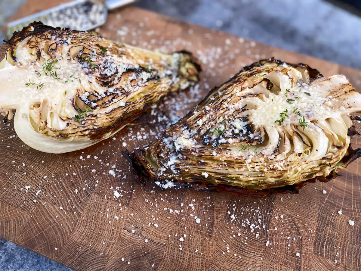 delicious grilled pointed cabbage with herbs and butter