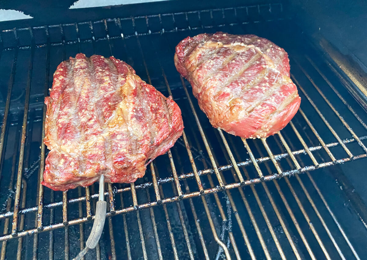 cooking perfect ribeye steak with thermometer