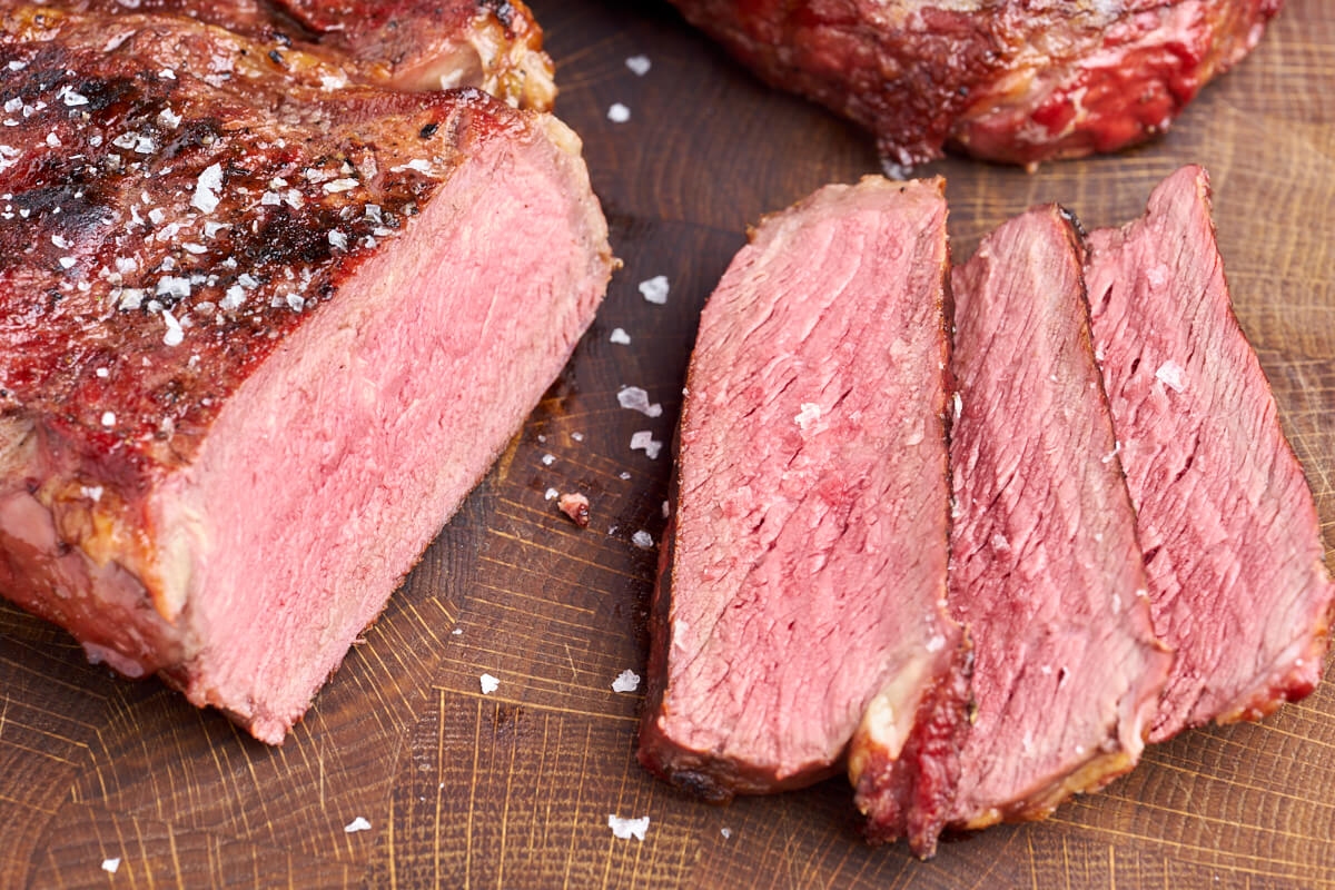 slices of ribeye made on the grill