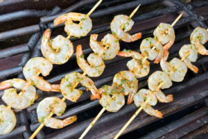 shrimp skewers on grill