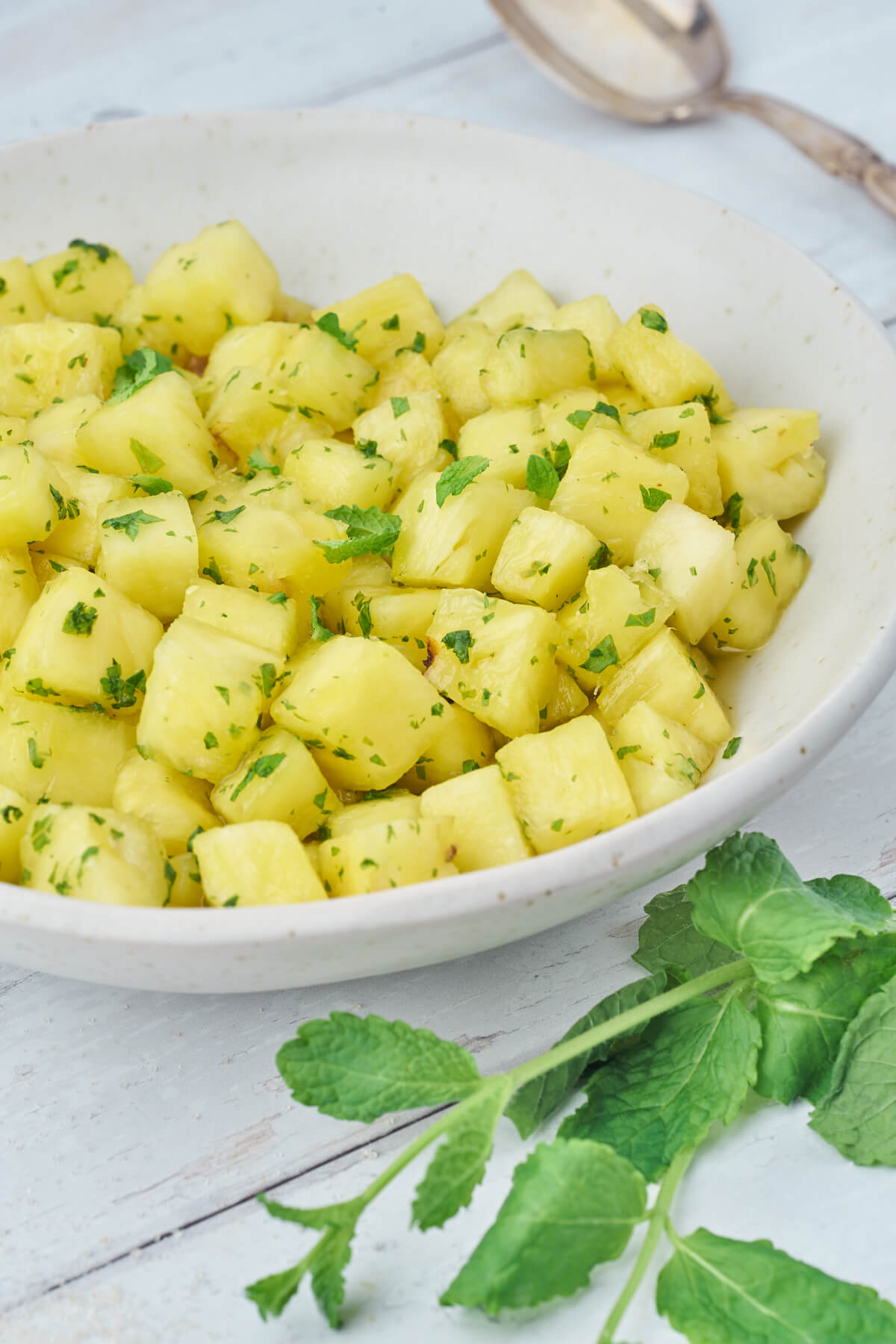 bowl of mint pineapple salad for dessert