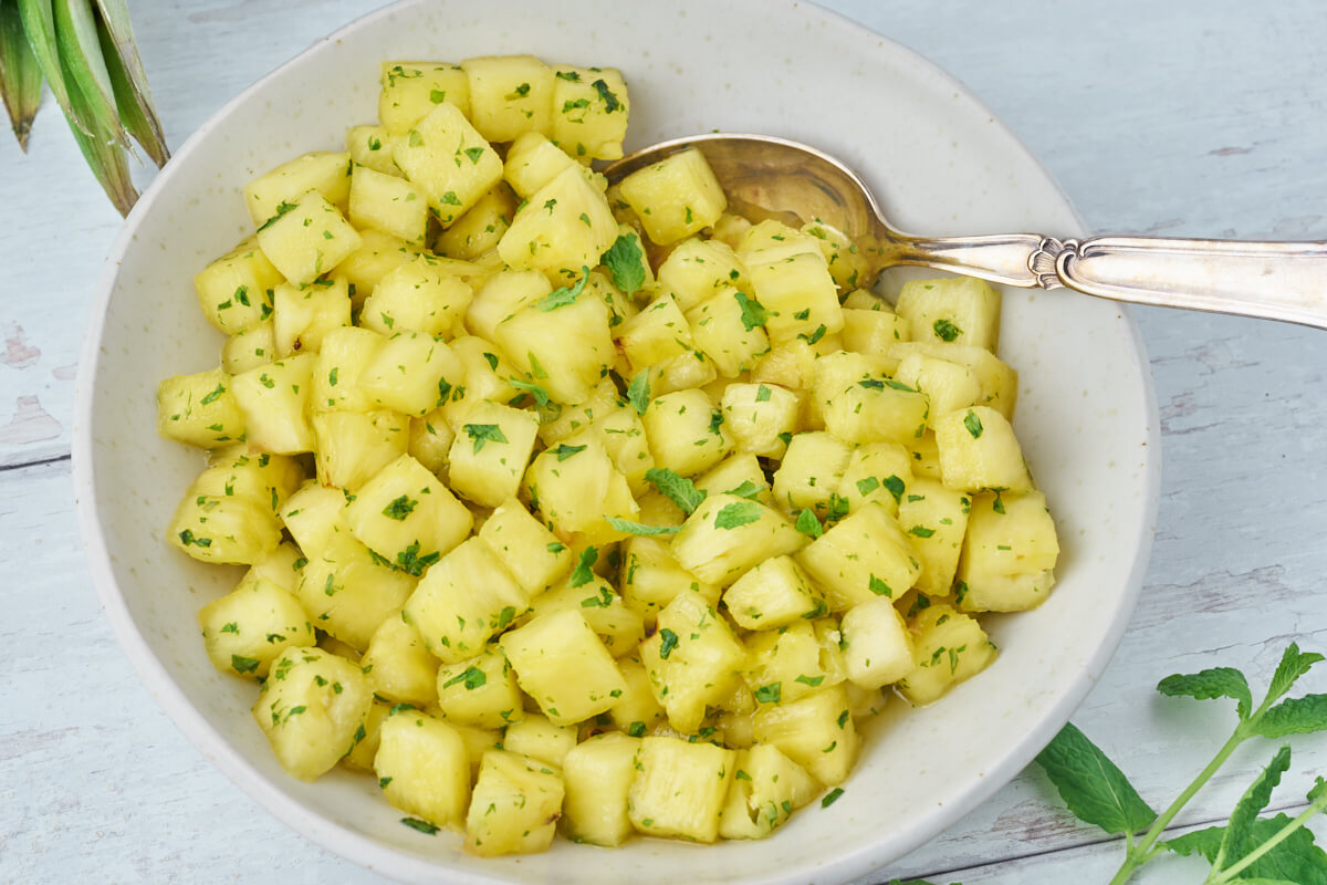 pineapple with mint sugar as a quick fresh dessert