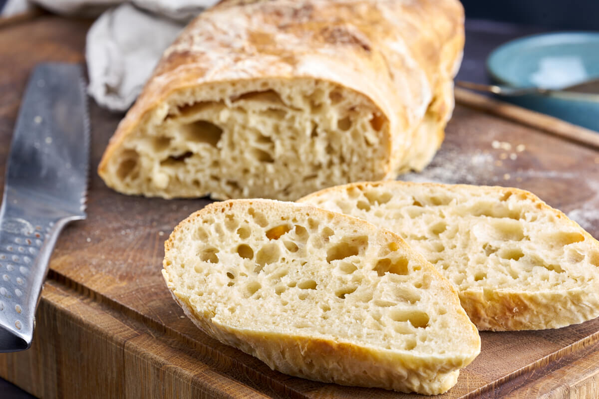 italian ciabatta bread with big air holes