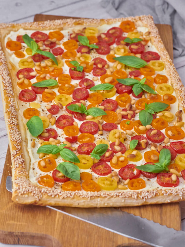 tomato tart with puff pastry and basil