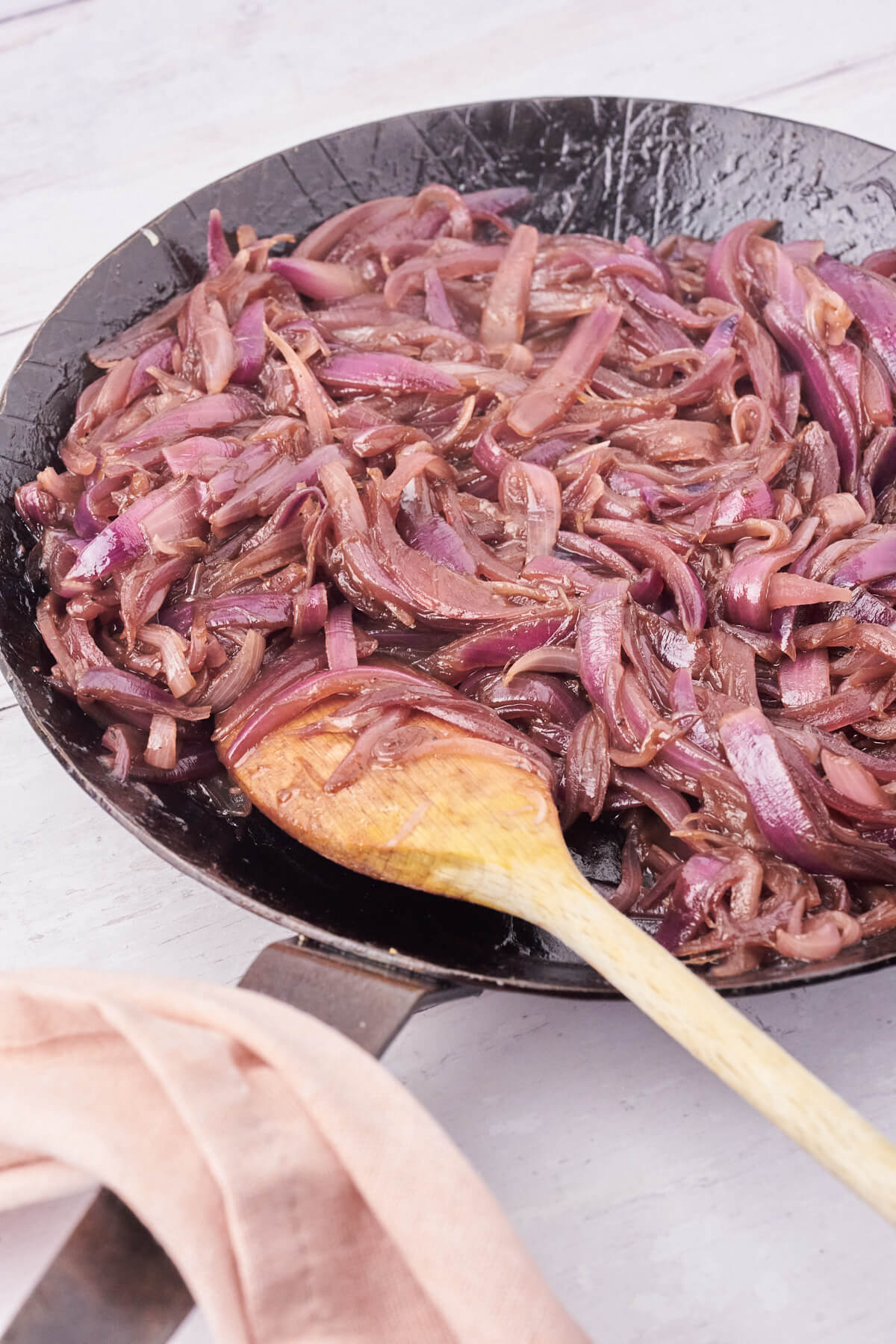 pan with caramelized red onions