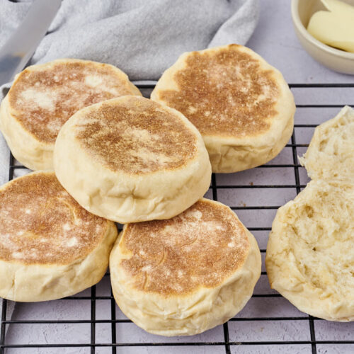 english muffins on rack with butter