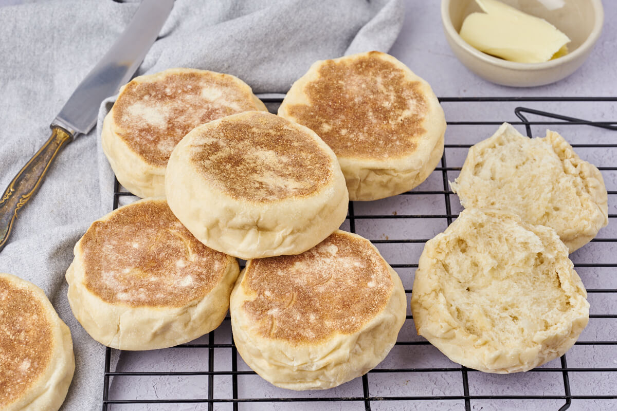 english muffins on rack with butter