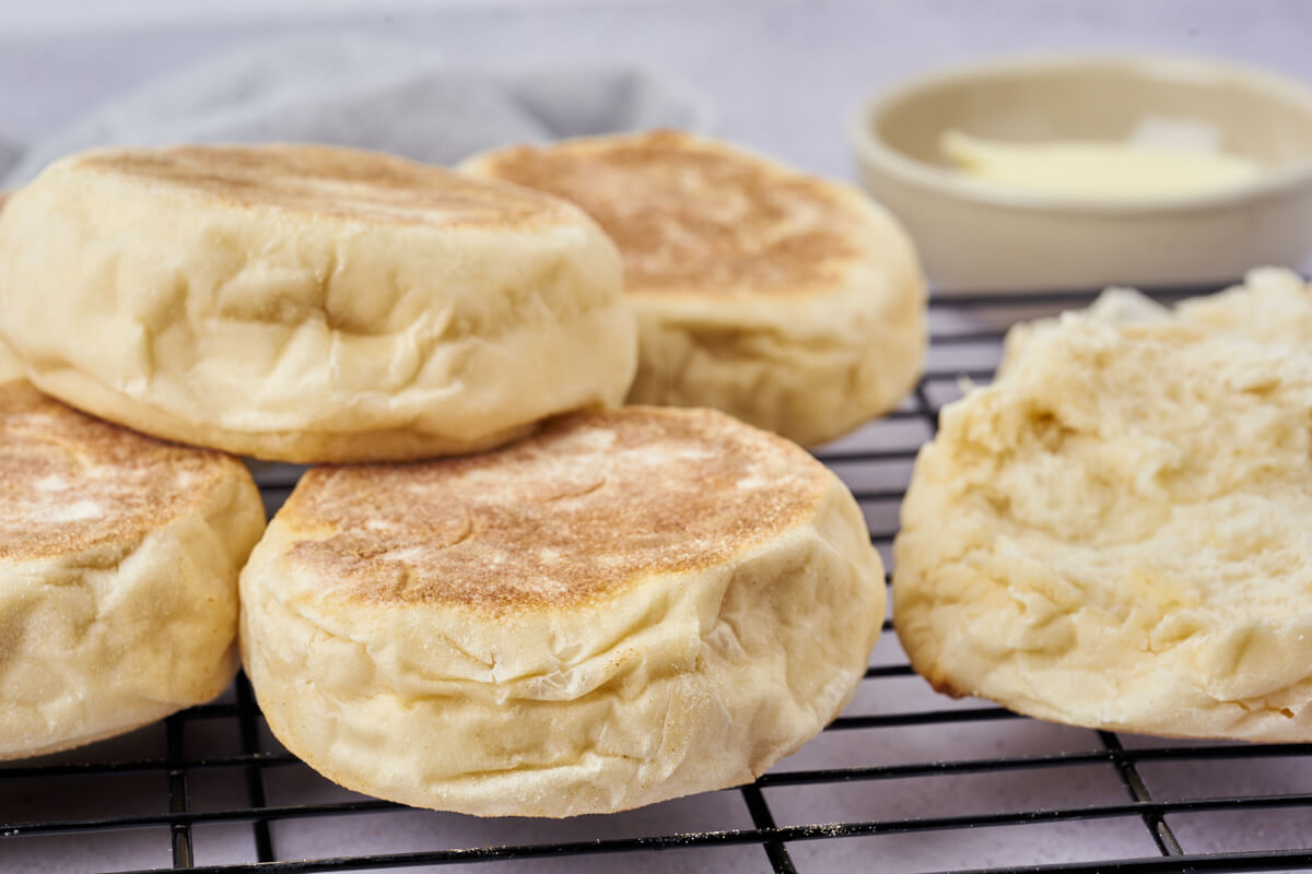 english muffins on cooling rack