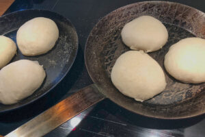 english muffins on a skillet