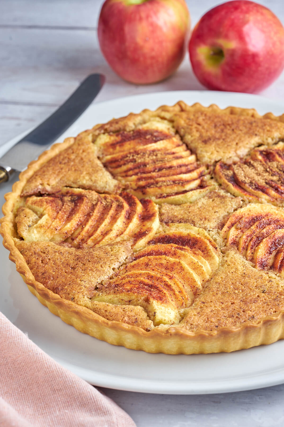 freshly baked apple tart with frangipane