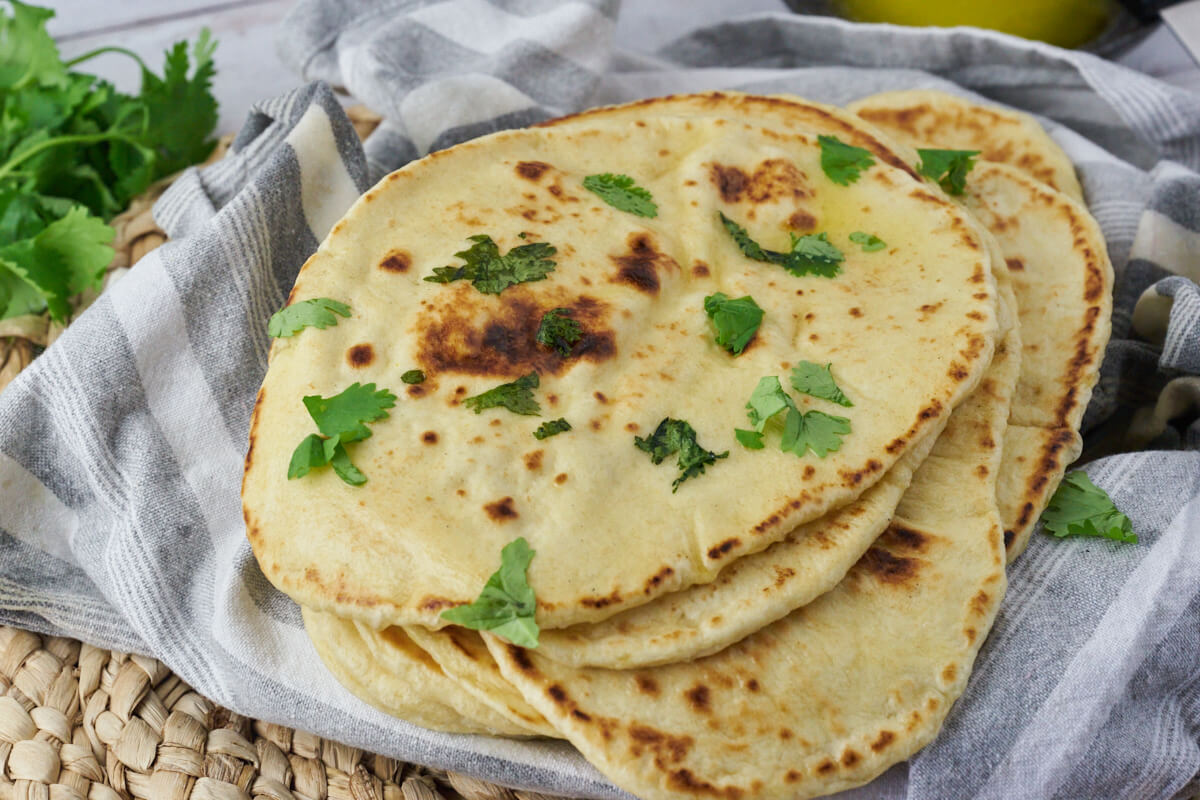 naan bread with butter and cilantro