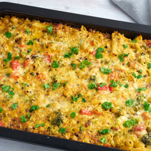 vegetarian pasta bake in oven proofed dish