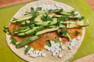 all ingredients for the salmon wrap