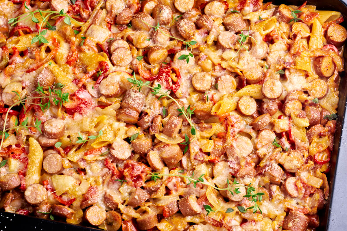 creamy sausage pasta bake