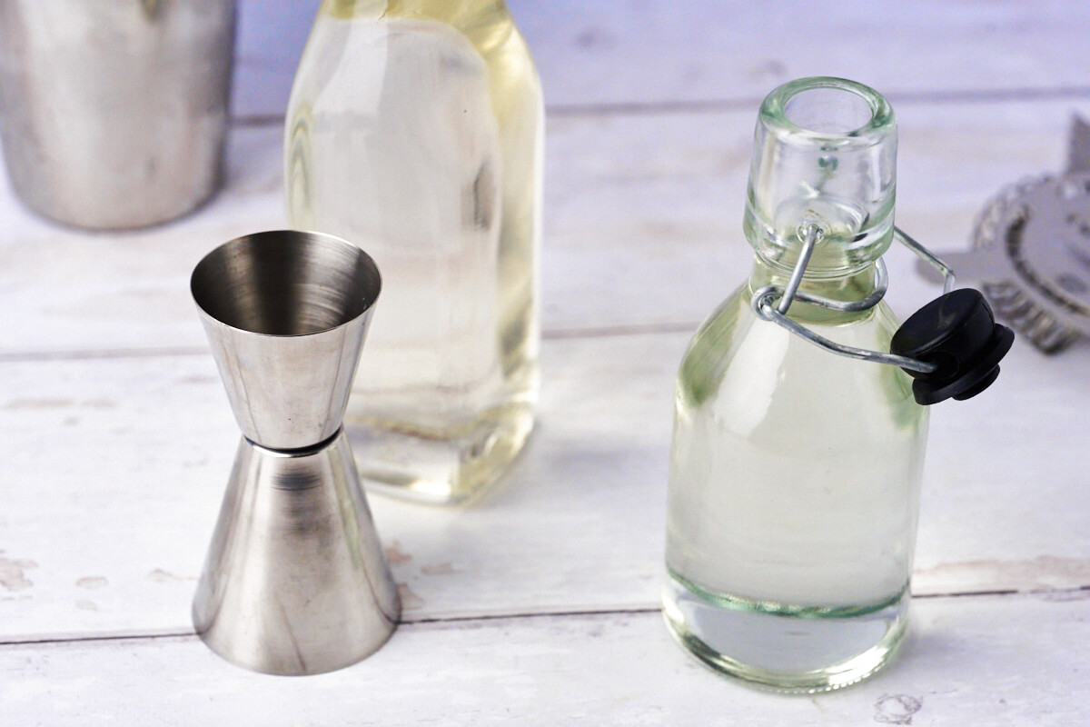 Sugar syrup for drinks in a small bottle