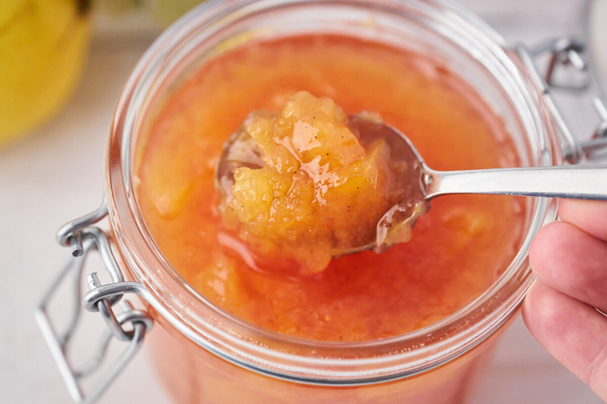 a teespoon of quince jam where you can see the consistency.