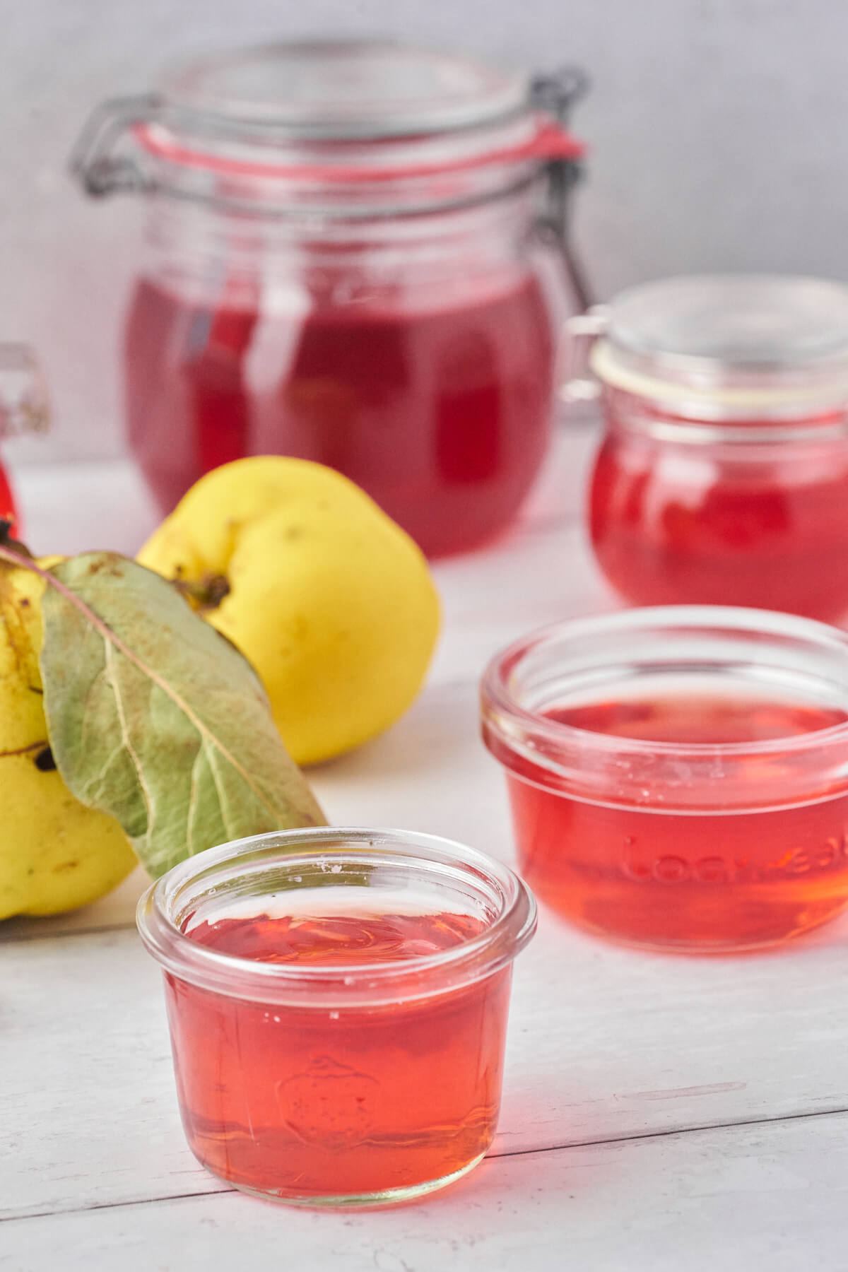 small jars of homemade quince jelly