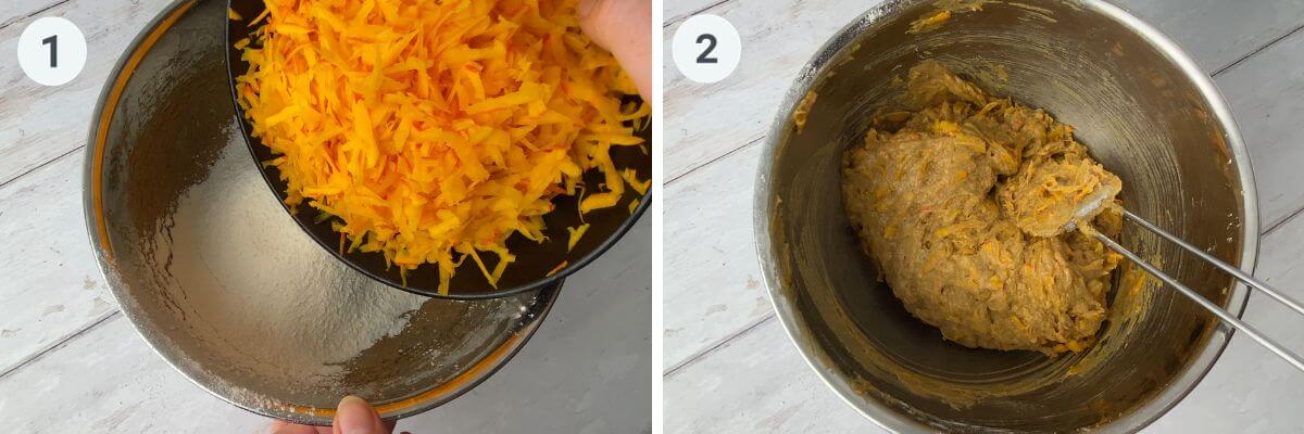 adding the pumpkin and finishing the dough