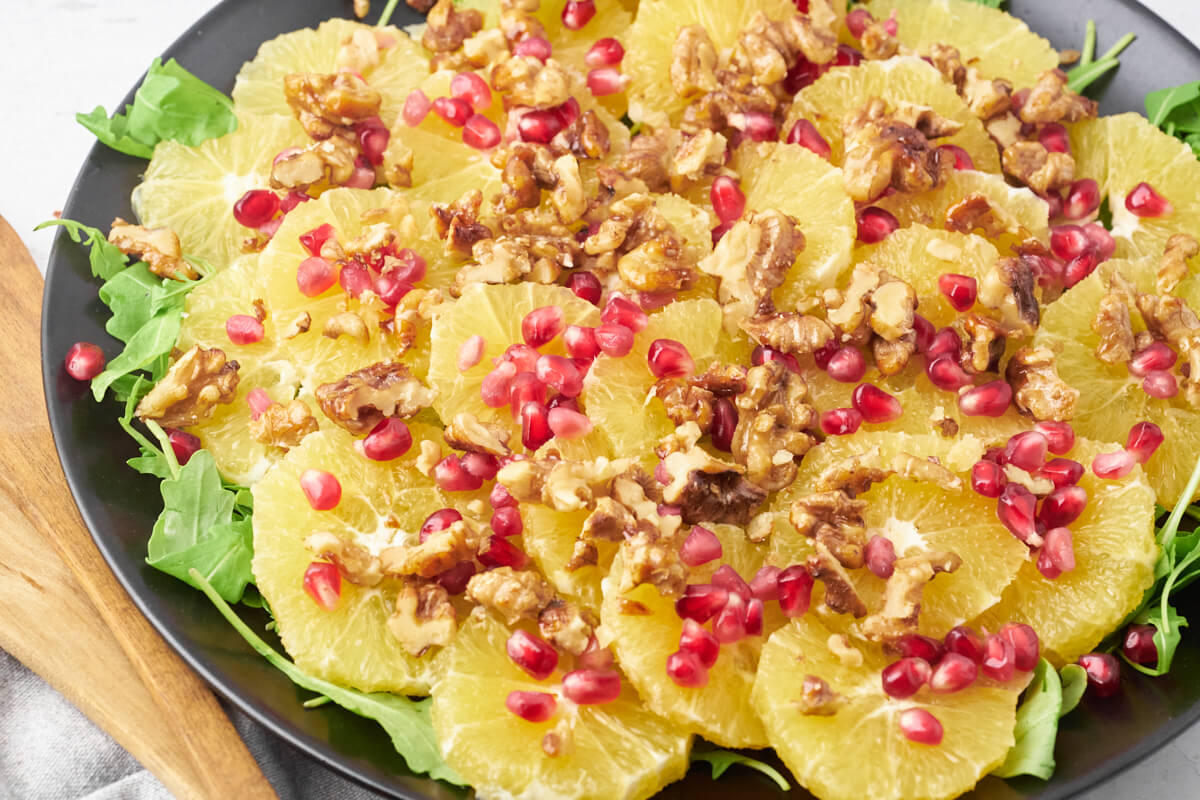 Arrangement of orange salad on a platter.