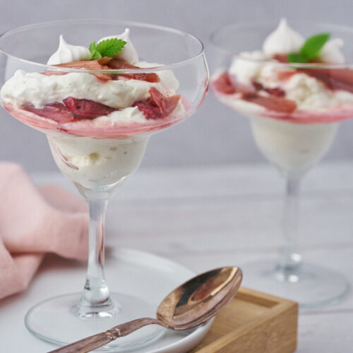 eton mess with rhubarb and meringue.