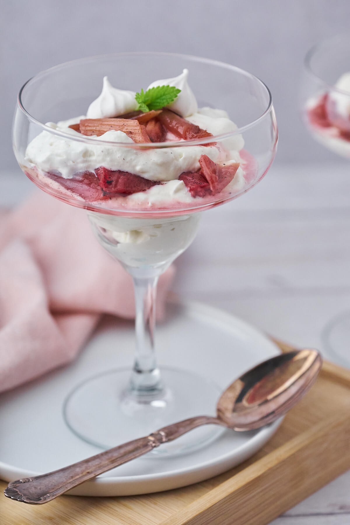 glass with rhubarb eton mess.