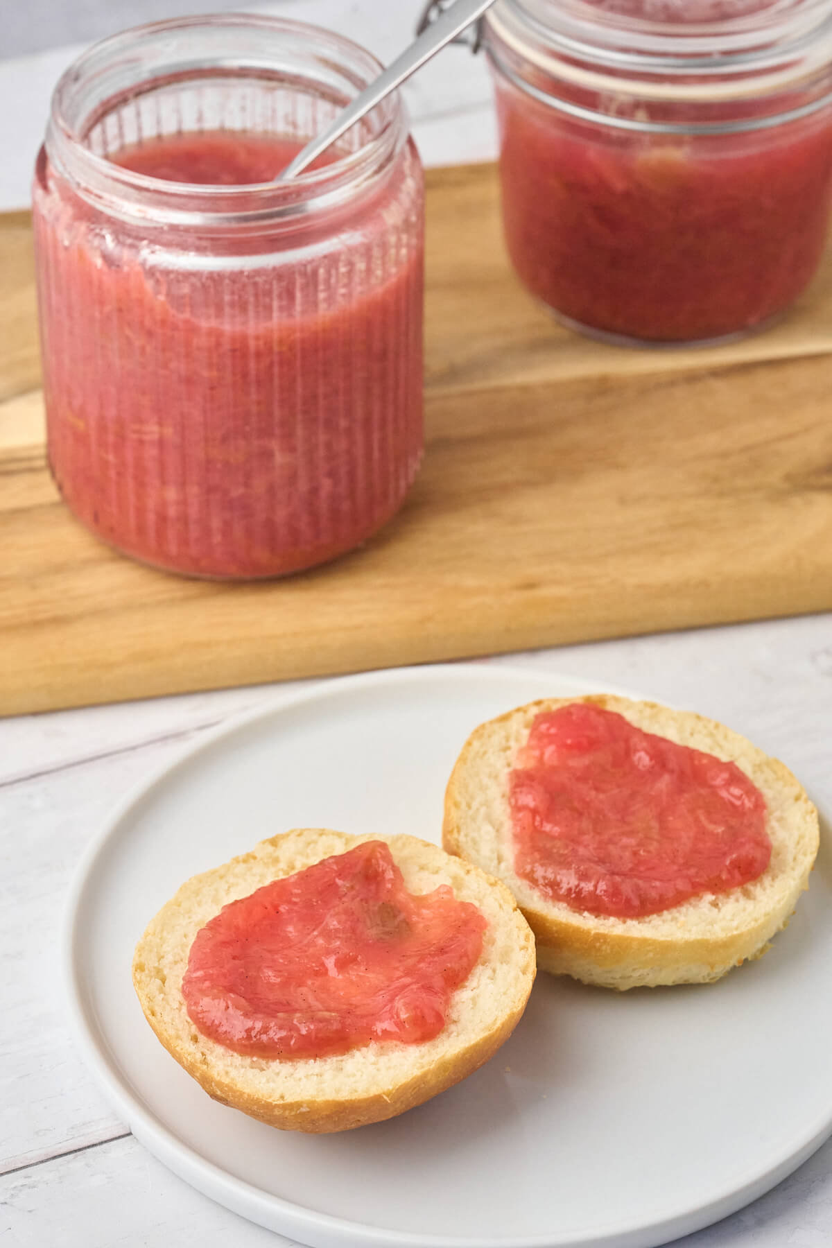 breakfast rolls with homemade rhubarb apple jam.
